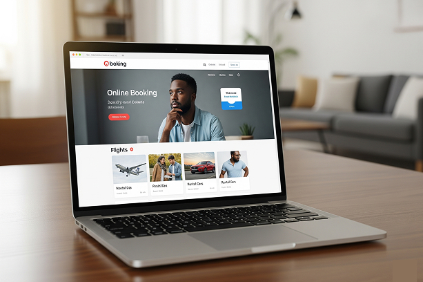 Laptop showing an online booking website