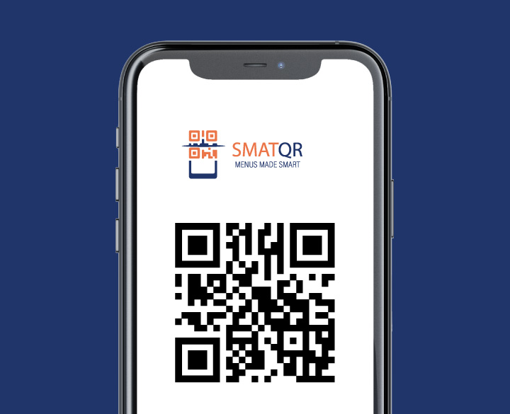 SmatQR phone app interface showing a digital menu